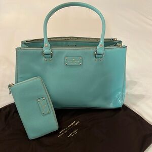 Kate Spade Tiffany Blue shoulder purse w/wallet.